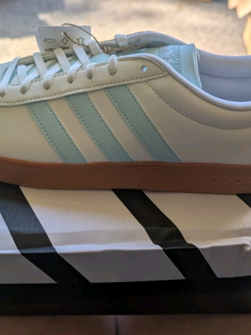 adidas White and Light Blue Low-Top Sneakers with Gum Outsole